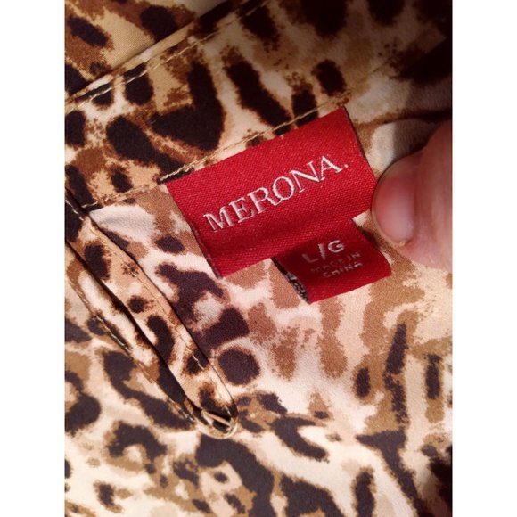 MERONA Ladies Cheetah Brown Gold Animal Print Bateau Neck Cap Sleeve Top Size L - Picture 4 of 4